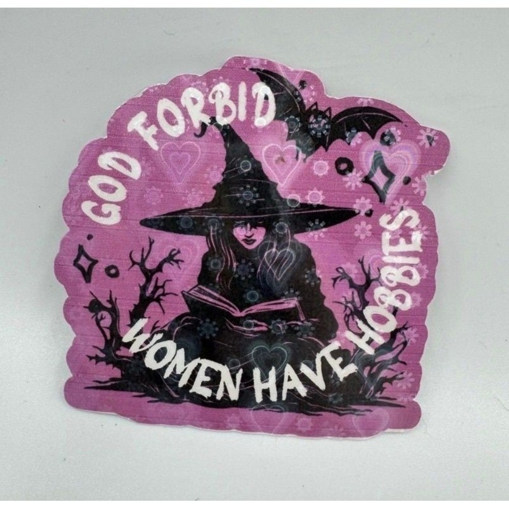 God Forbid Women Have Hobbies Sticker Gothic Witch Purple Vinyl Decal Spooky Art